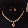 Elegant Pink Teardrop Pendant Necklace and Earrings Set - Delicate Floral Design Artificial Jewelry