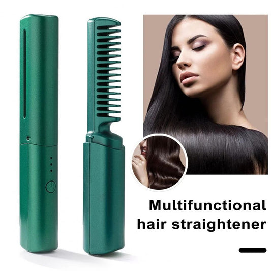 Cordless Comb Hair Straightener Brush Anti Scald 70Mins Long Battery Life USB Rechargeable Hot Comb Hair Straightener for Home Travel